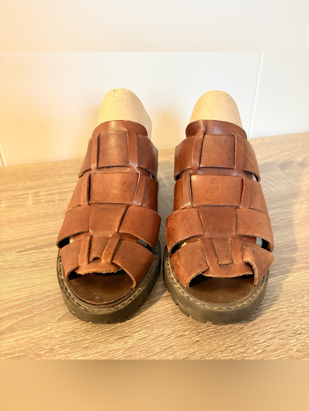 MIA Amazonas Leather Fisherman Sandals Womens 8 Brown Chunky Platform